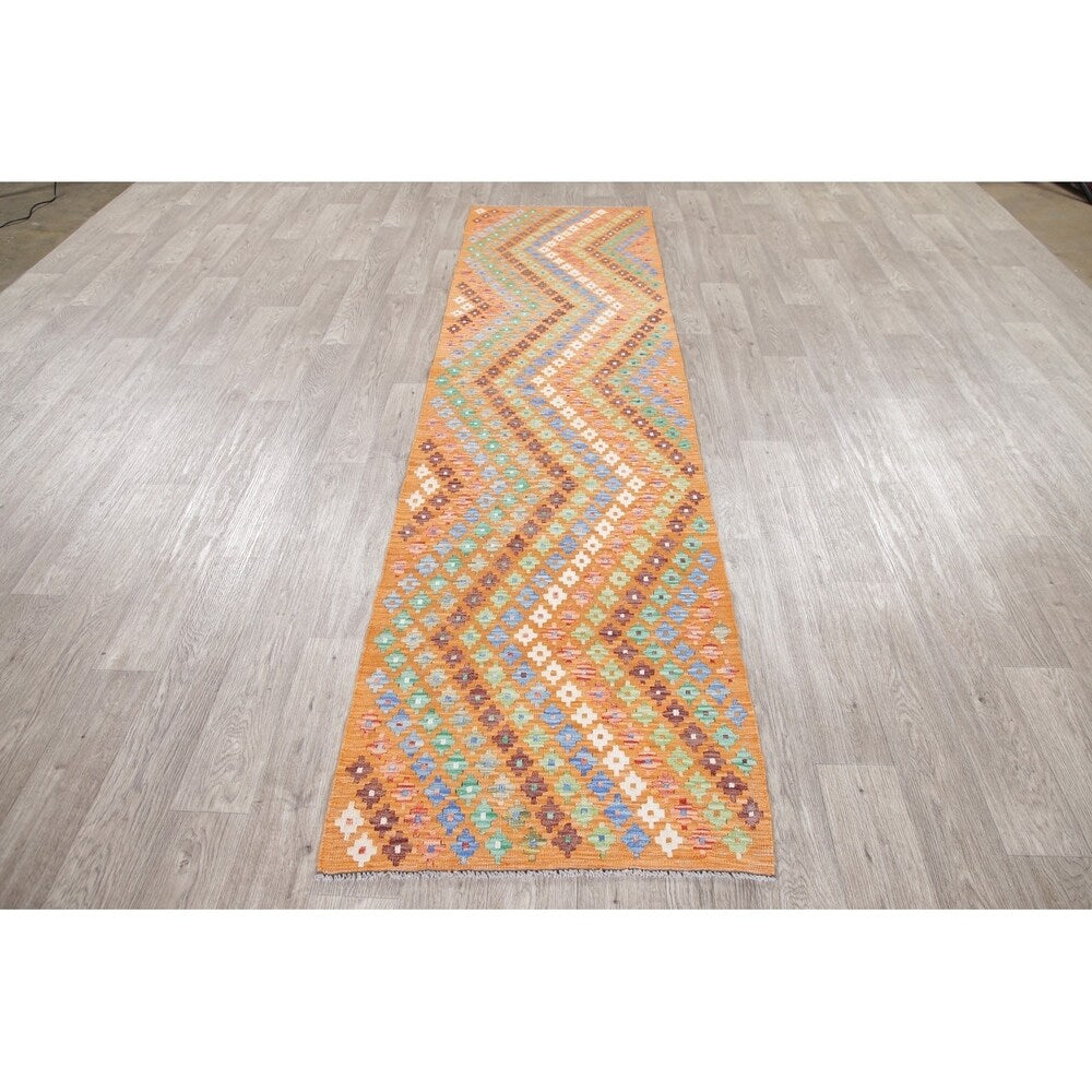 Oriental Kilim Wool Hand Woven Turkish Traditional Persian Runner Rug - 9'8" x 2'6" Runner
