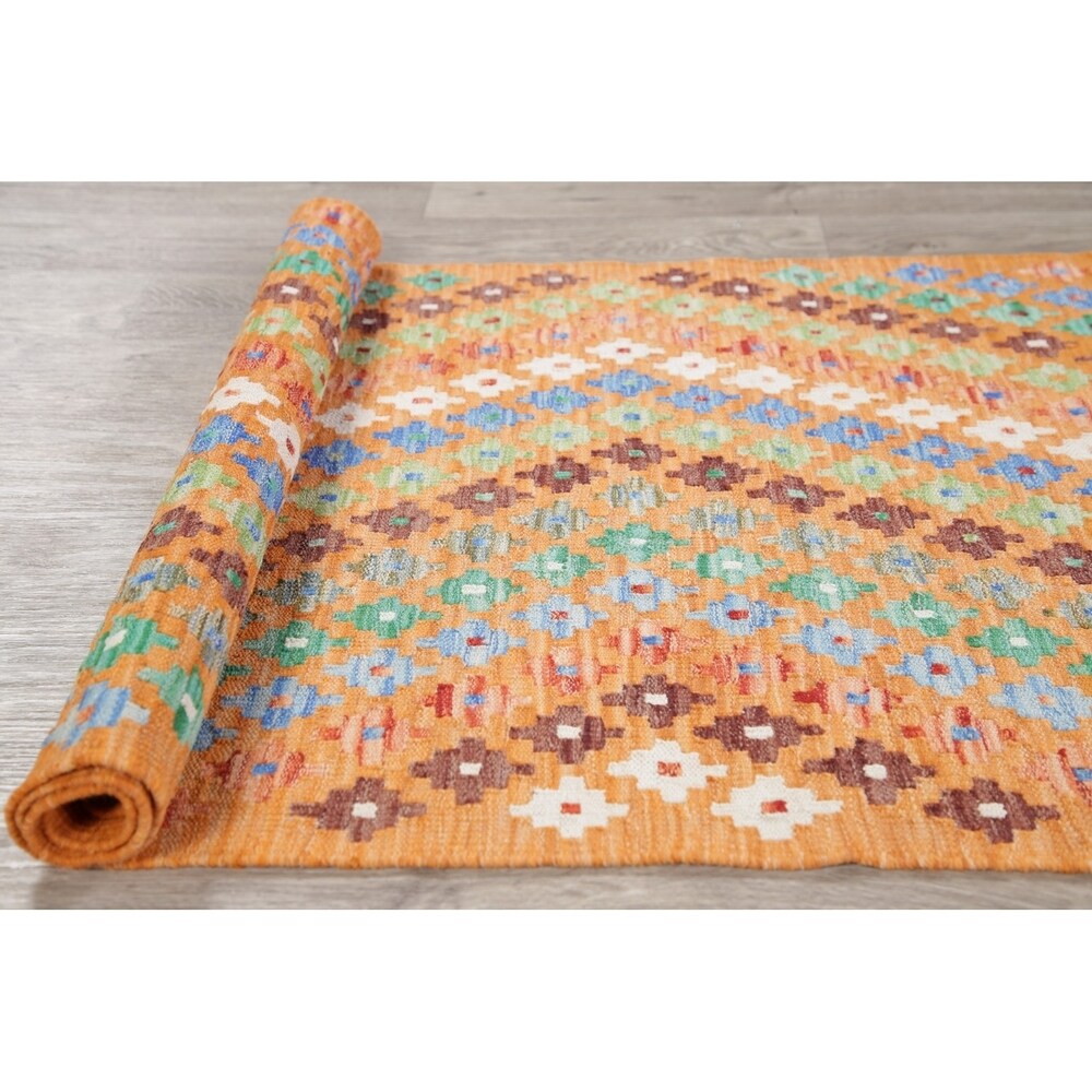 Oriental Kilim Wool Hand Woven Turkish Traditional Persian Runner Rug - 9'8" x 2'6" Runner