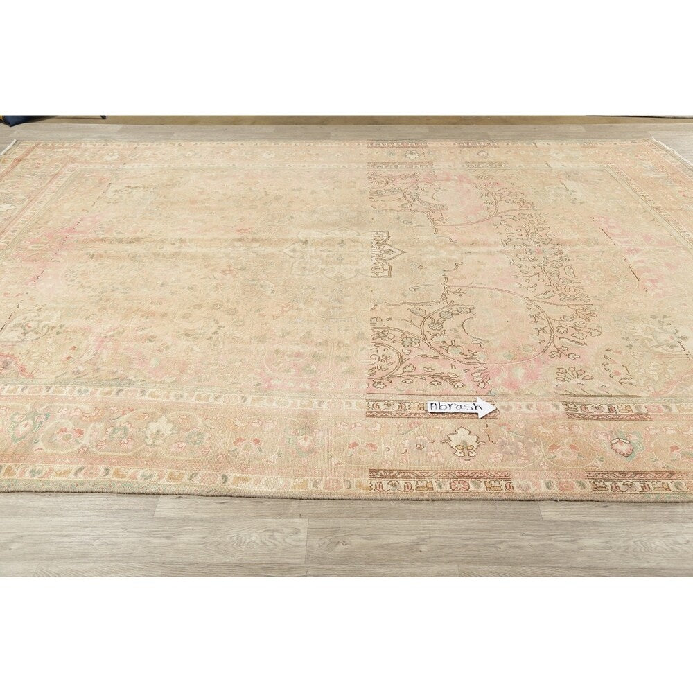 Oriental Medallion Muted Distressed Hand Knotted Persian Area Rug - 12'11" x 9'11"