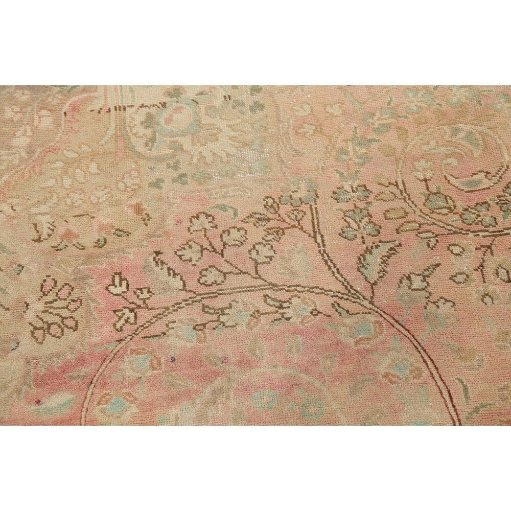 Oriental Medallion Muted Distressed Hand Knotted Persian Area Rug - 12'11" x 9'11"