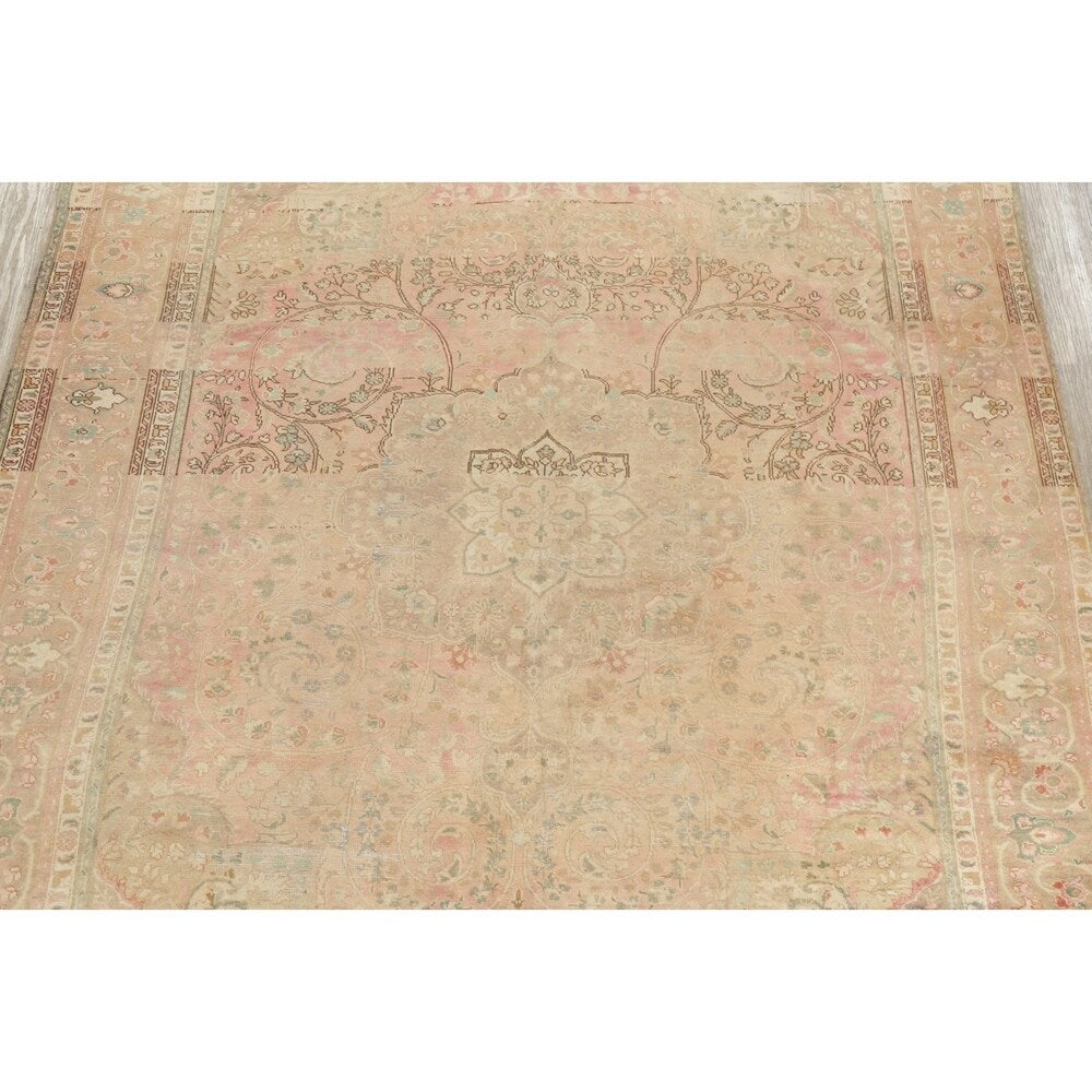 Oriental Medallion Muted Distressed Hand Knotted Persian Area Rug - 12'11" x 9'11"