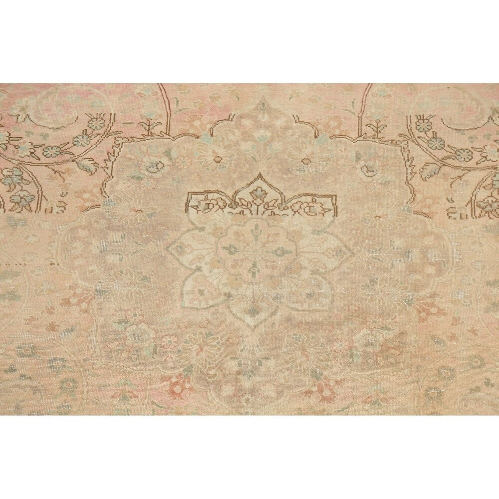 Oriental Medallion Muted Distressed Hand Knotted Persian Area Rug - 12'11" x 9'11"