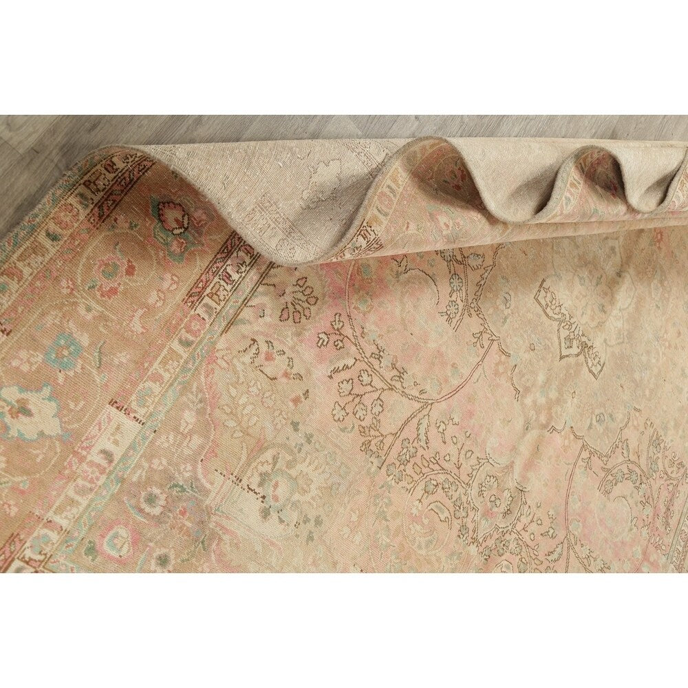 Oriental Medallion Muted Distressed Hand Knotted Persian Area Rug - 12'11" x 9'11"