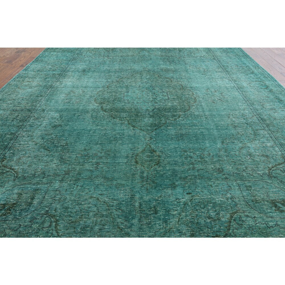 Oriental Overdyed Green Wool Hand-knotted Area Rug (9'6 x 12'3)