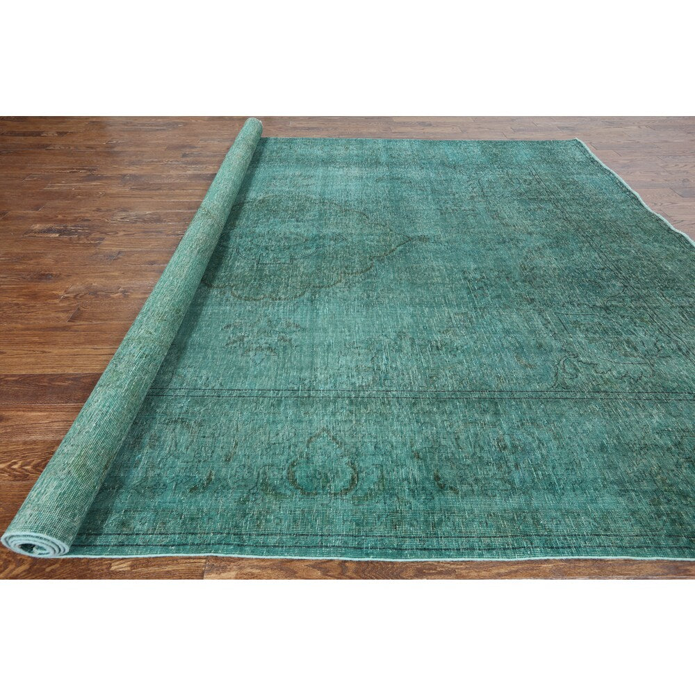 Oriental Overdyed Green Wool Hand-knotted Area Rug (9'6 x 12'3)