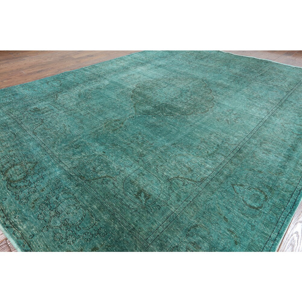 Oriental Overdyed Green Wool Hand-knotted Area Rug (9'6 x 12'3)