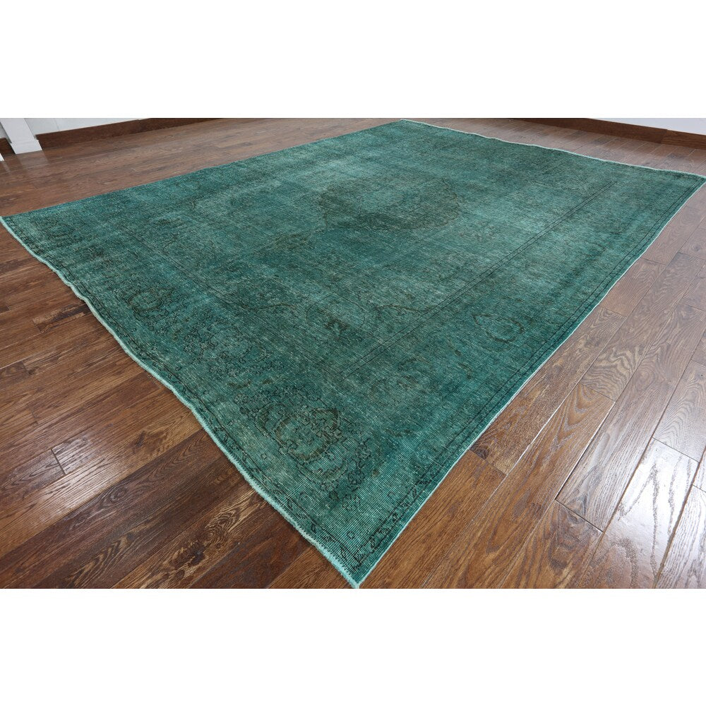 Oriental Overdyed Green Wool Hand-knotted Area Rug (9'6 x 12'3)