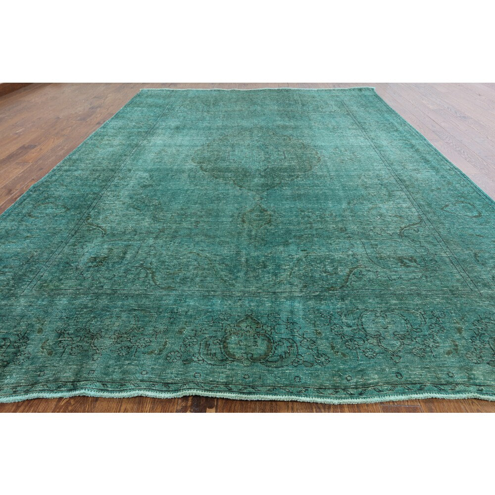 Oriental Overdyed Green Wool Hand-knotted Area Rug (9'6 x 12'3)