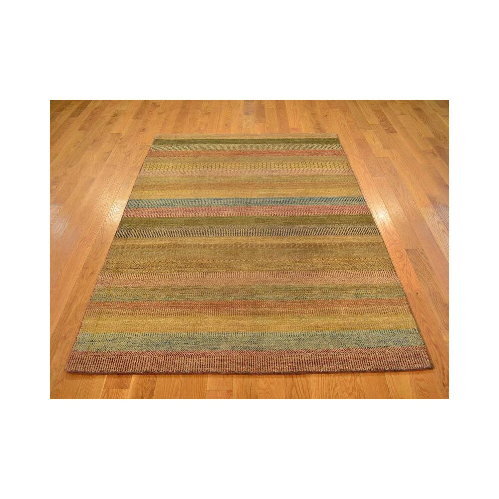 Oriental Hand-knotted Striped Gabbeh Wool Area Rug (4' x 6') - Multi