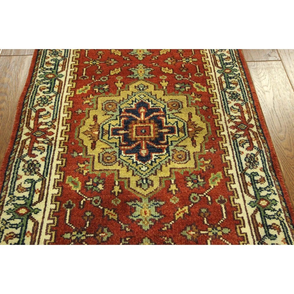 Oriental Runner Red and Ivory Heriz Serapi Hand Knotted Wool Area Rug - 2'6 x 7'10