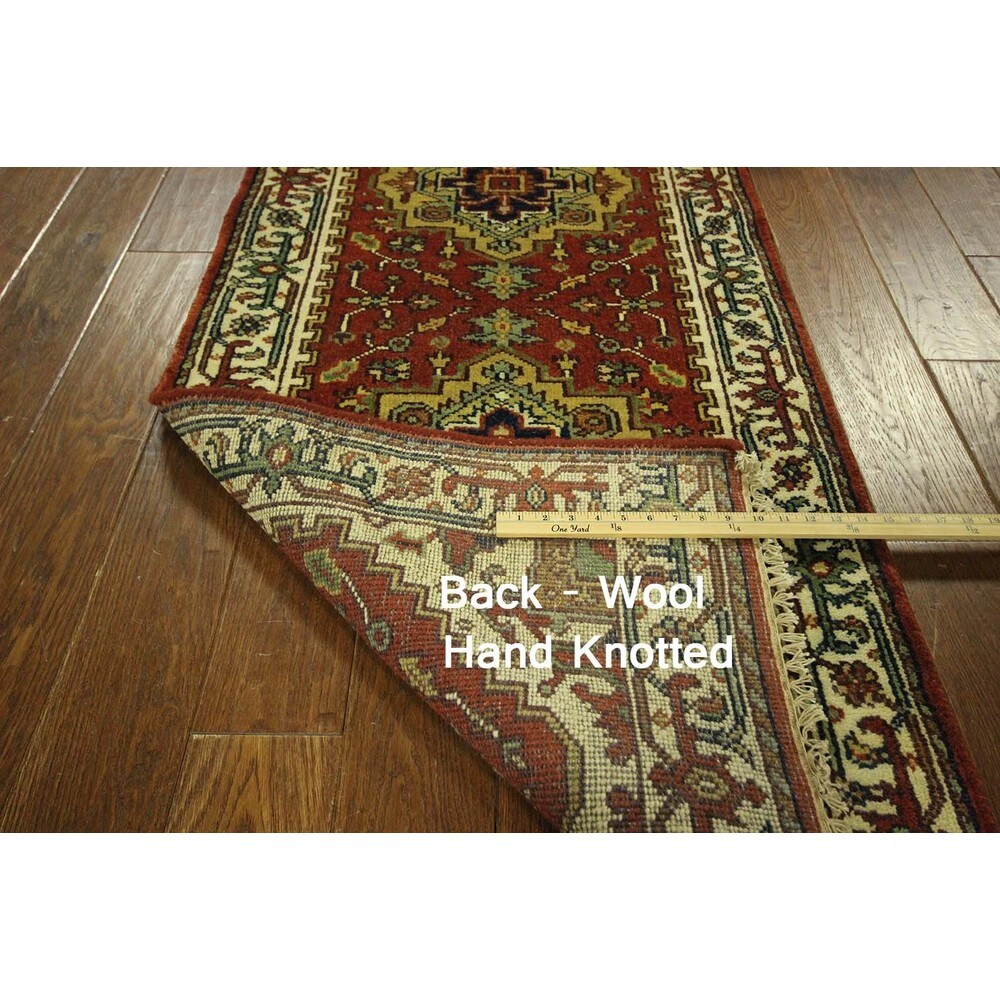 Oriental Runner Red and Ivory Heriz Serapi Hand Knotted Wool Area Rug - 2'6 x 7'10