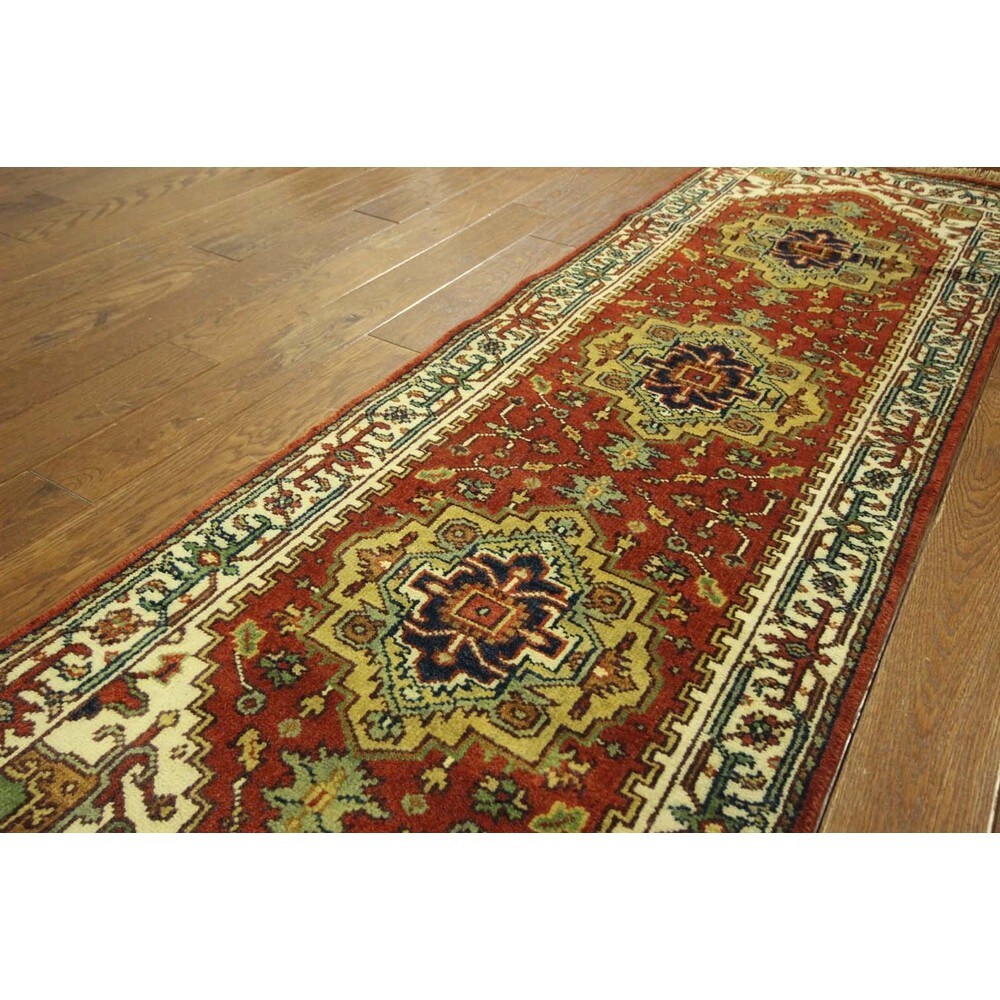 Oriental Runner Red and Ivory Heriz Serapi Hand Knotted Wool Area Rug - 2'6 x 7'10