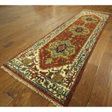 Oriental Runner Red and Ivory Heriz Serapi Hand Knotted Wool Area Rug - 2'6 x 7'10