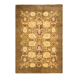 Oriental Silky Oushak, One-of-a-Kind Hand-Knotted Area Rug - Brown, 4' 8" x 6' 8" - 4'8" x 6'8"