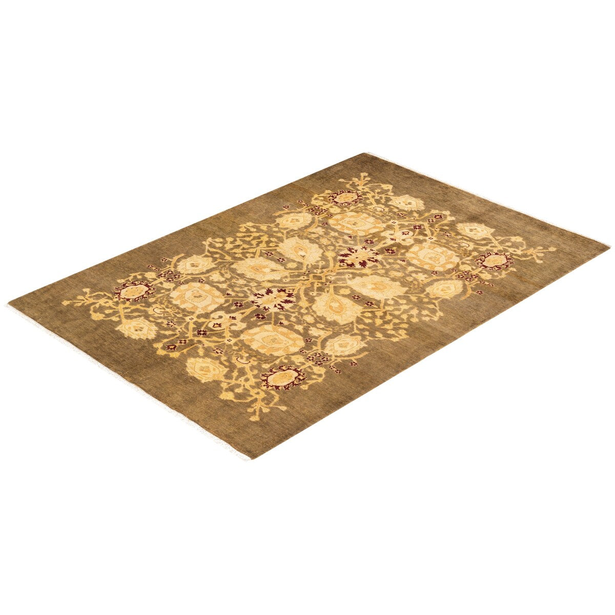 Oriental Silky Oushak, One-of-a-Kind Hand-Knotted Area Rug - Brown, 4' 8" x 6' 8" - 4'8" x 6'8"
