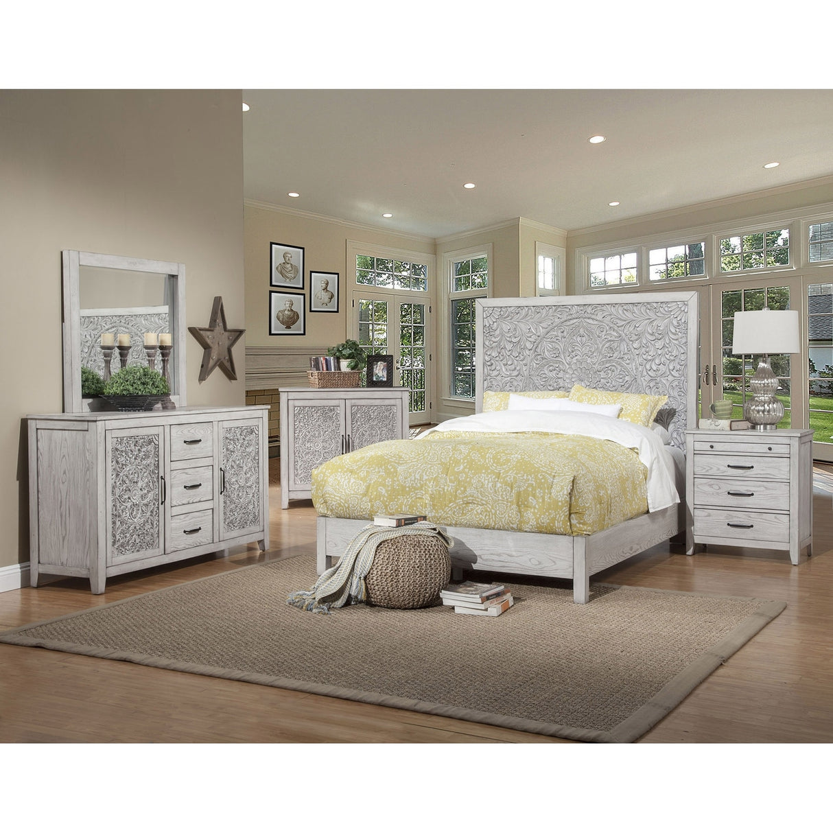 Origins by Alpine Aria Wood 3 Drawer Nightstand in Light Gray