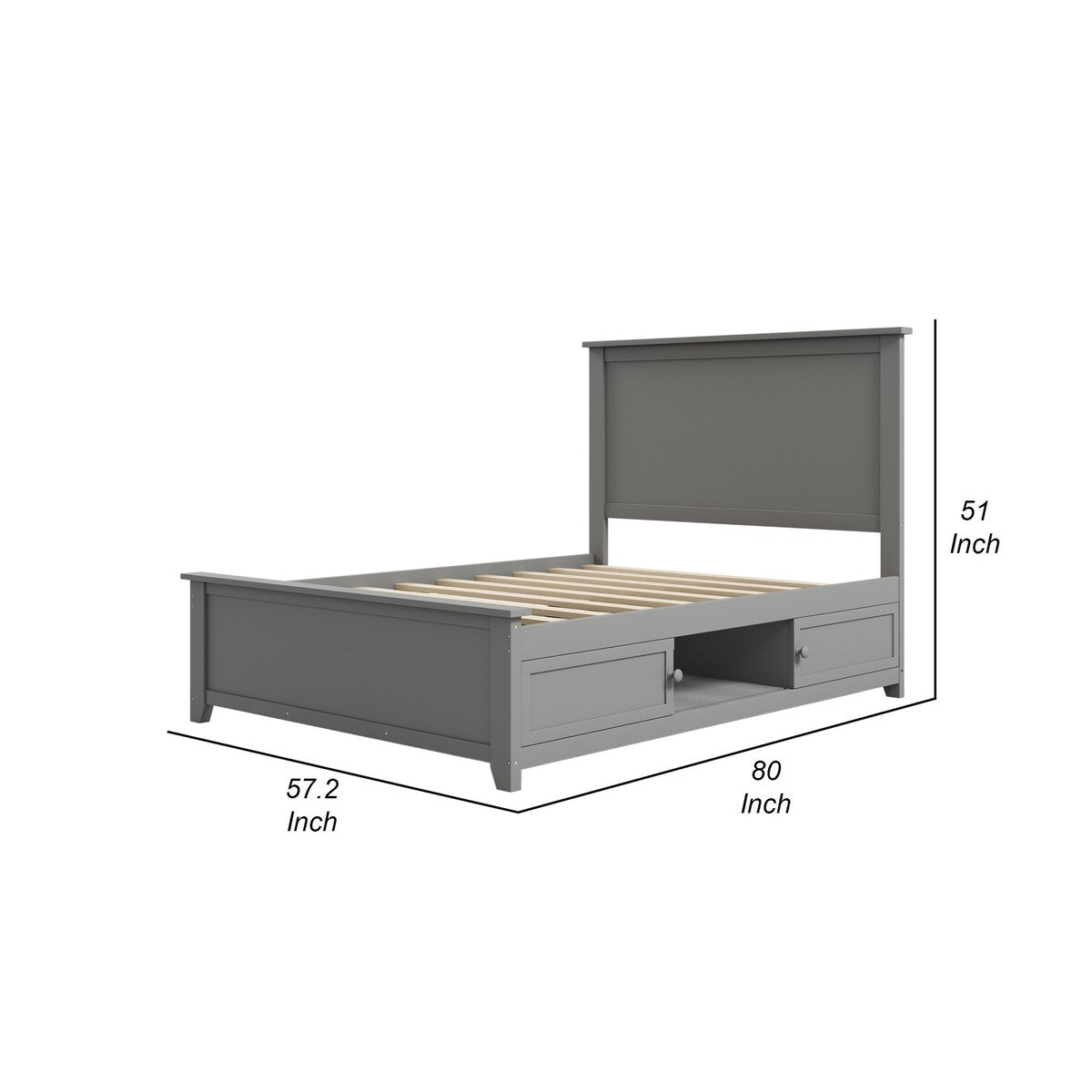Orion Full Size Platform Bed Frame with Storage and Panel Headboard, Gray