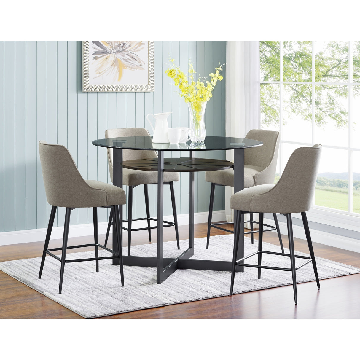 Steve Silver Orrick 48-Inch Glass Top Counter Height Dining Table - Charcoal