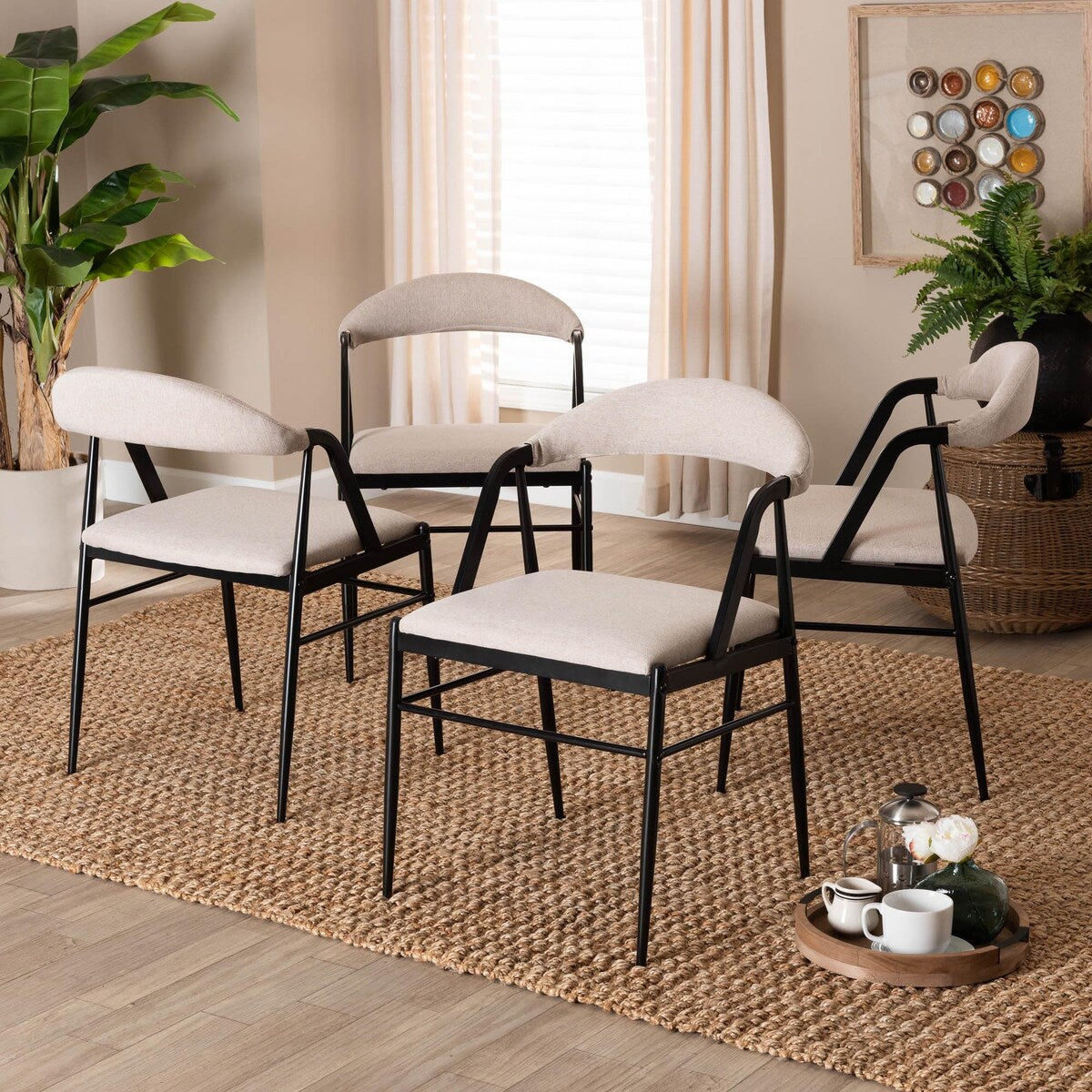 Orrin Modern Industrial Fabric and Metal 4-Piece Dining Chair Set