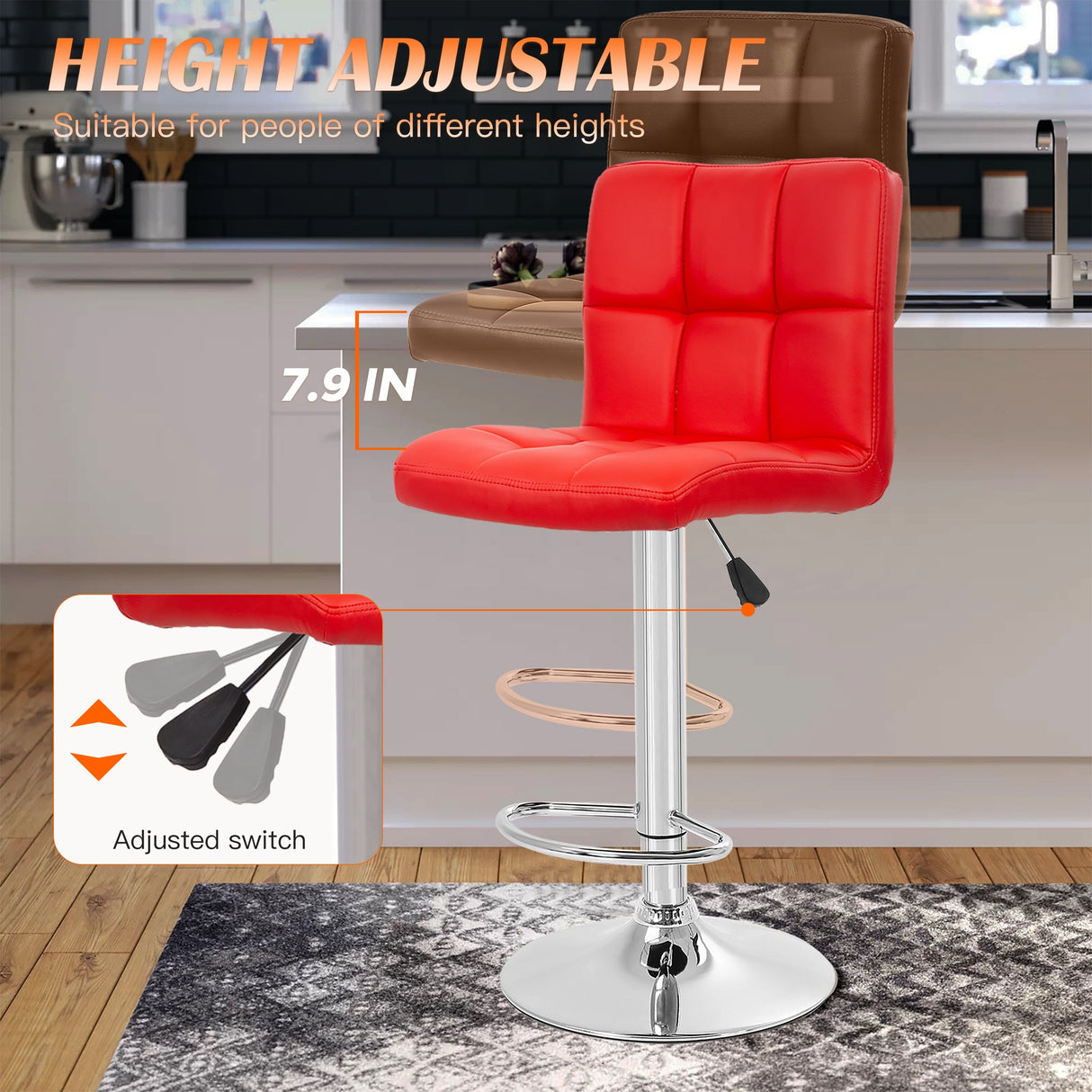 Furniture of America Orson Modern PU Leather Adjustable Height Swivel Bar Stools (Set of 2)