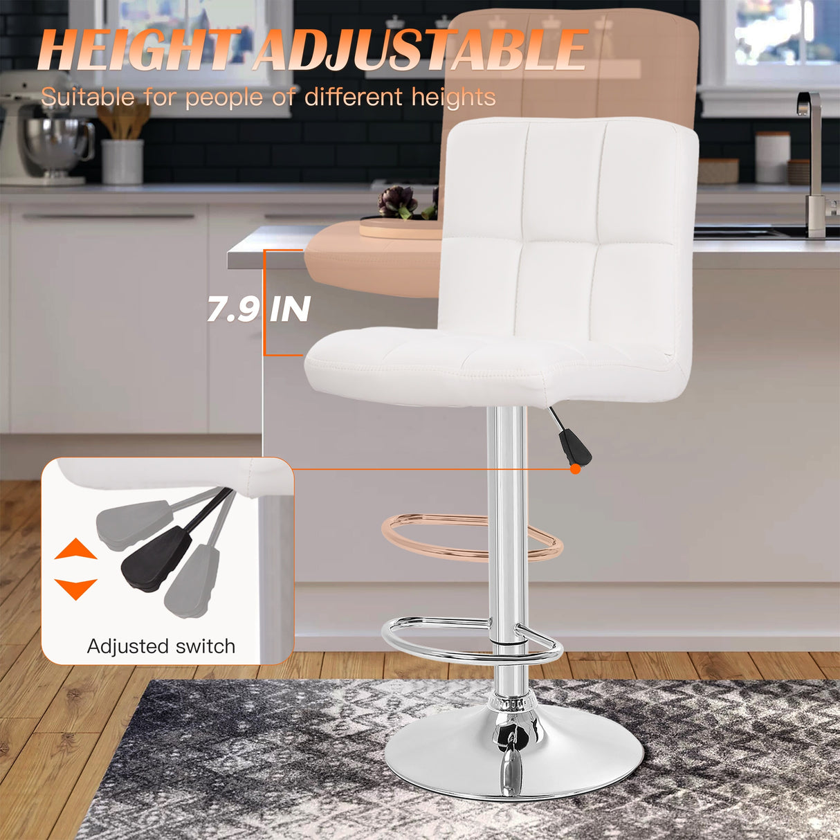 Furniture of America Orson Modern PU Leather Adjustable Height Swivel Bar Stools (Set of 2)
