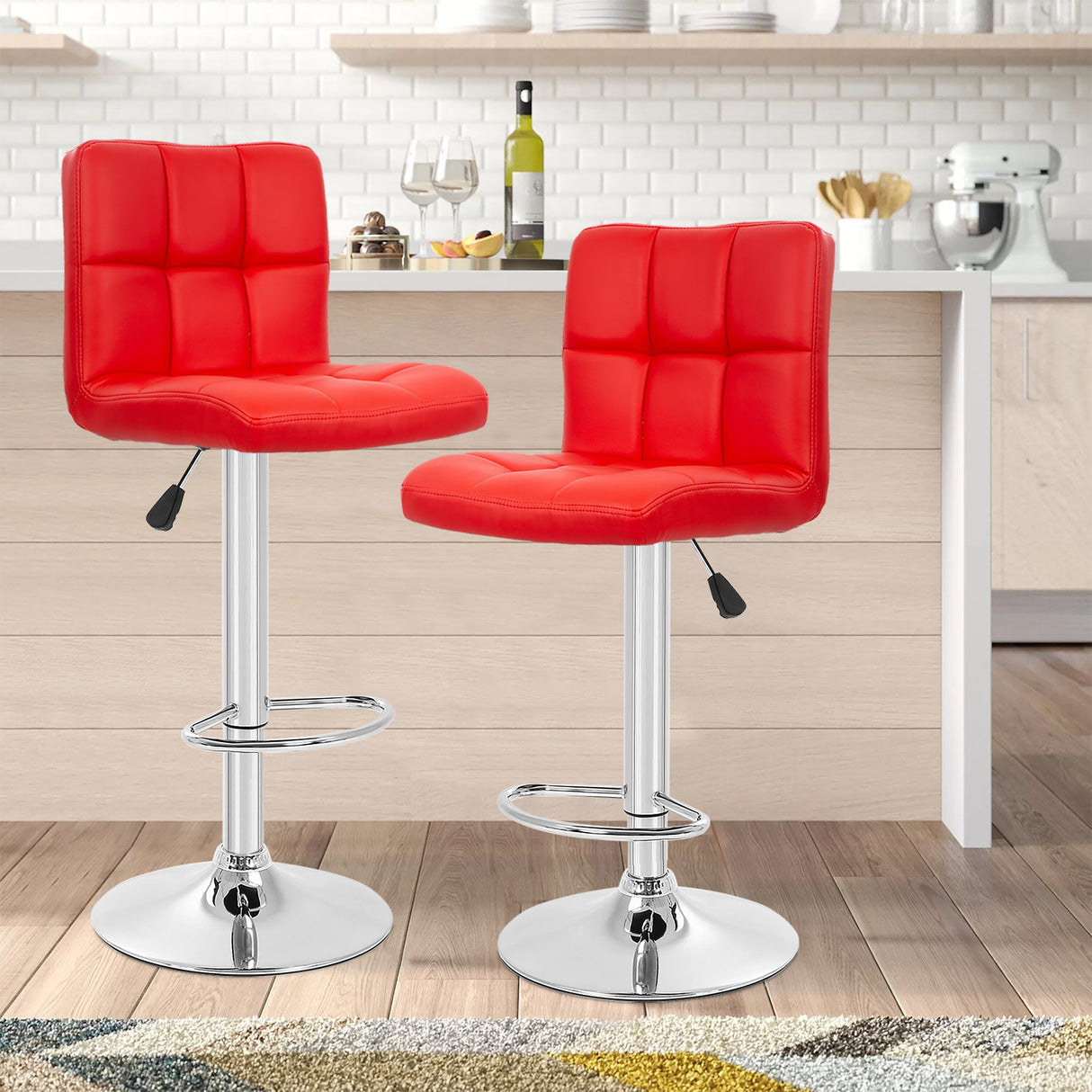Furniture of America Orson Modern PU Leather Adjustable Height Swivel Bar Stools (Set of 2)