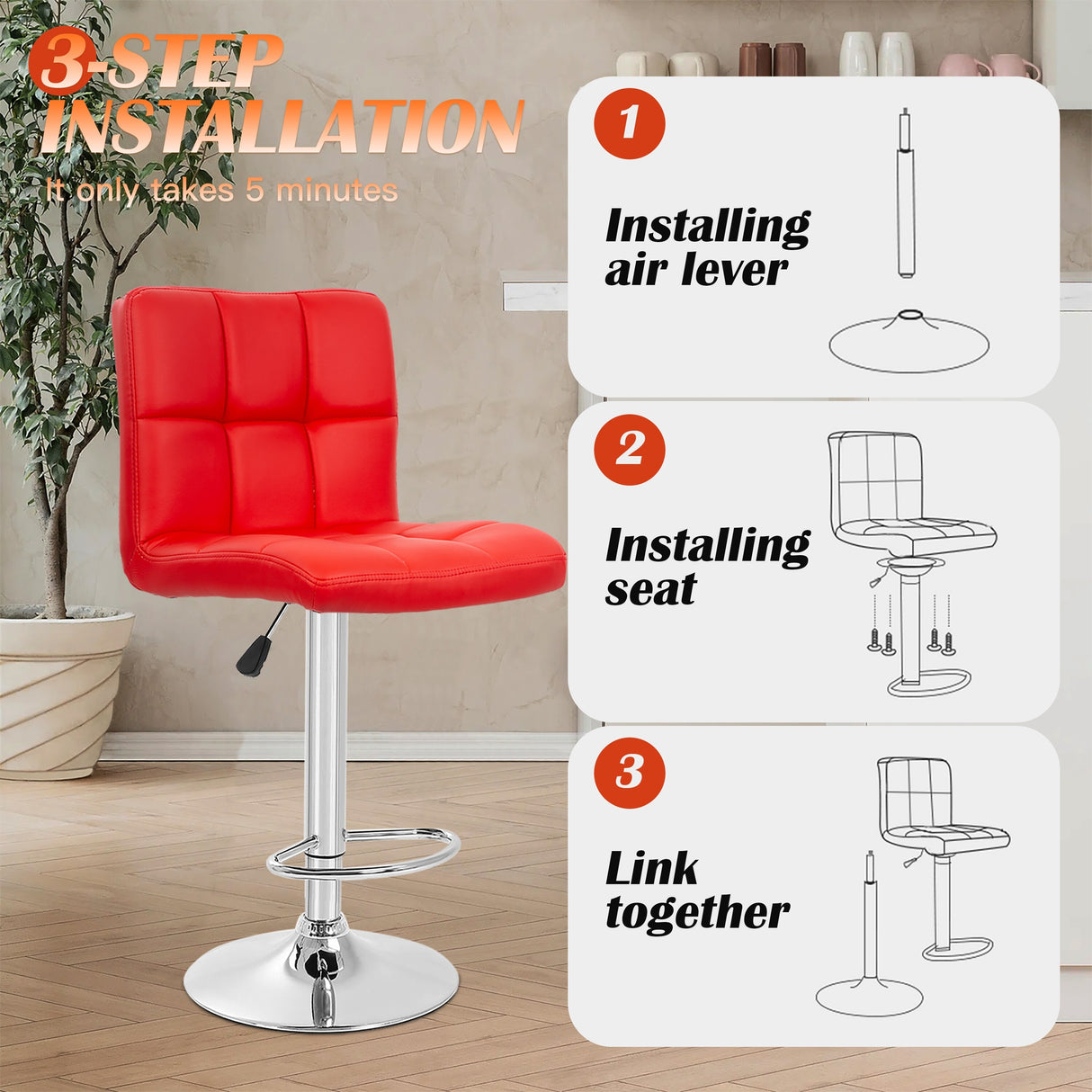 Furniture of America Orson Modern PU Leather Adjustable Height Swivel Bar Stools (Set of 2)