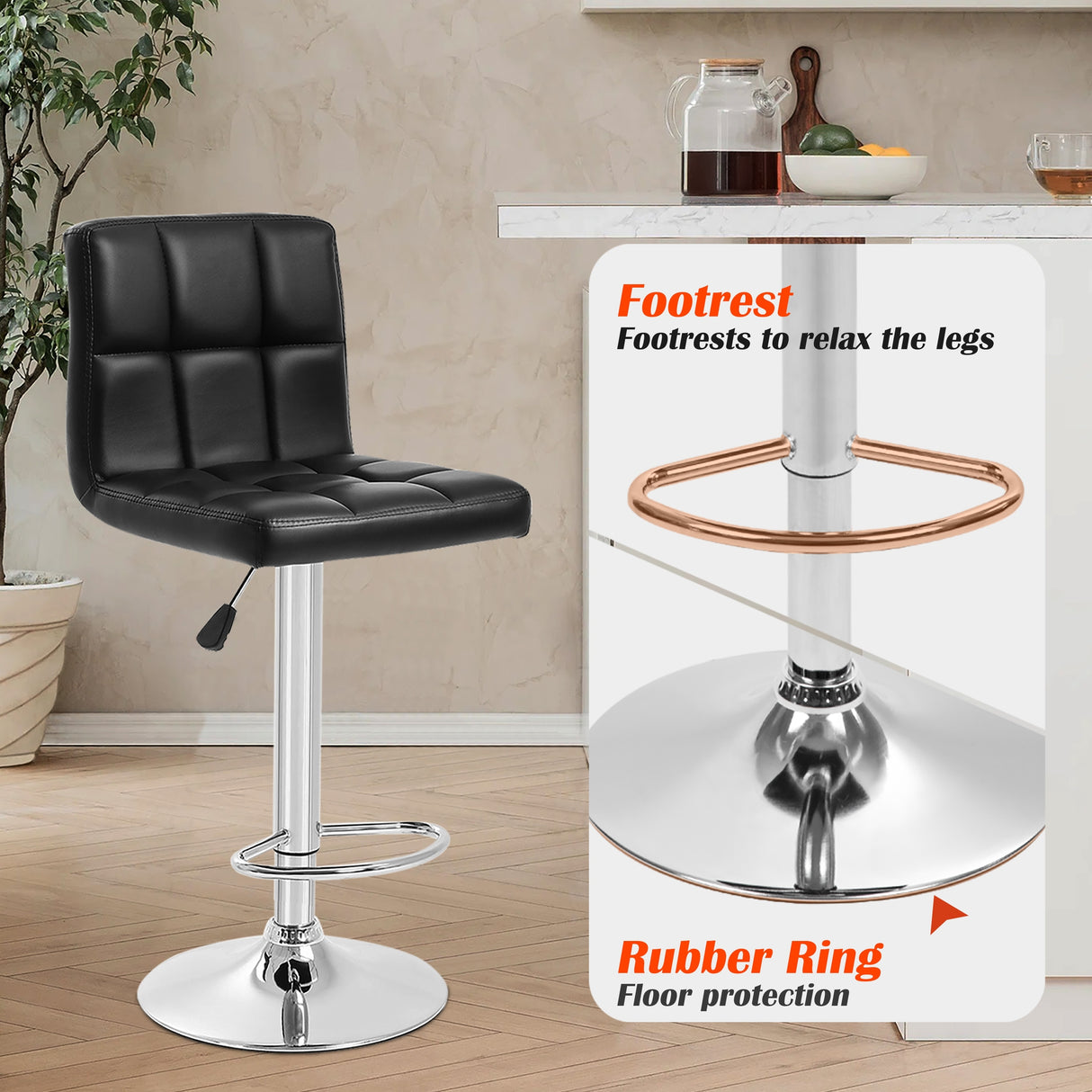 Furniture of America Orson Modern PU Leather Adjustable Height Swivel Bar Stools (Set of 2)