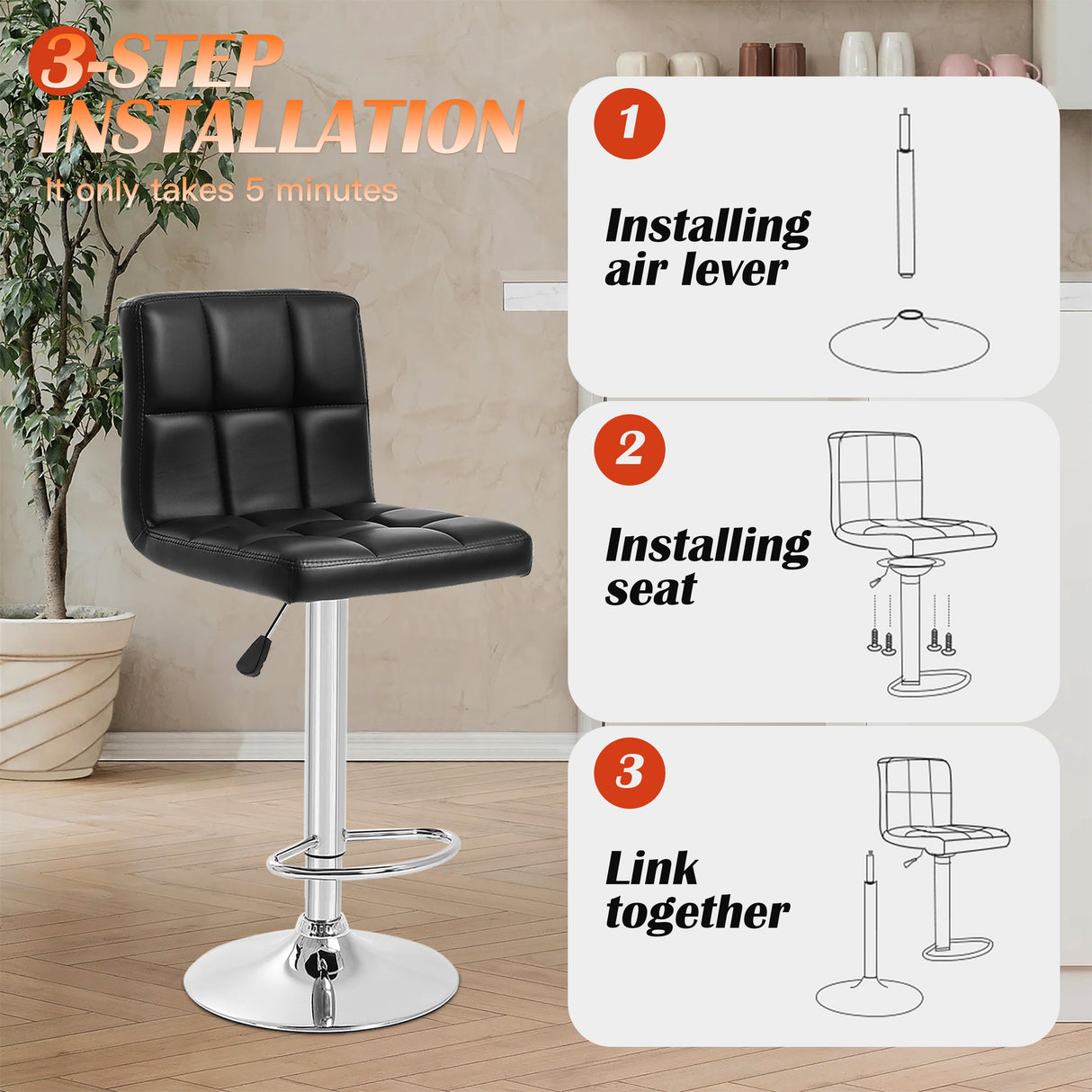 Furniture of America Orson Modern PU Leather Adjustable Height Swivel Bar Stools (Set of 2)