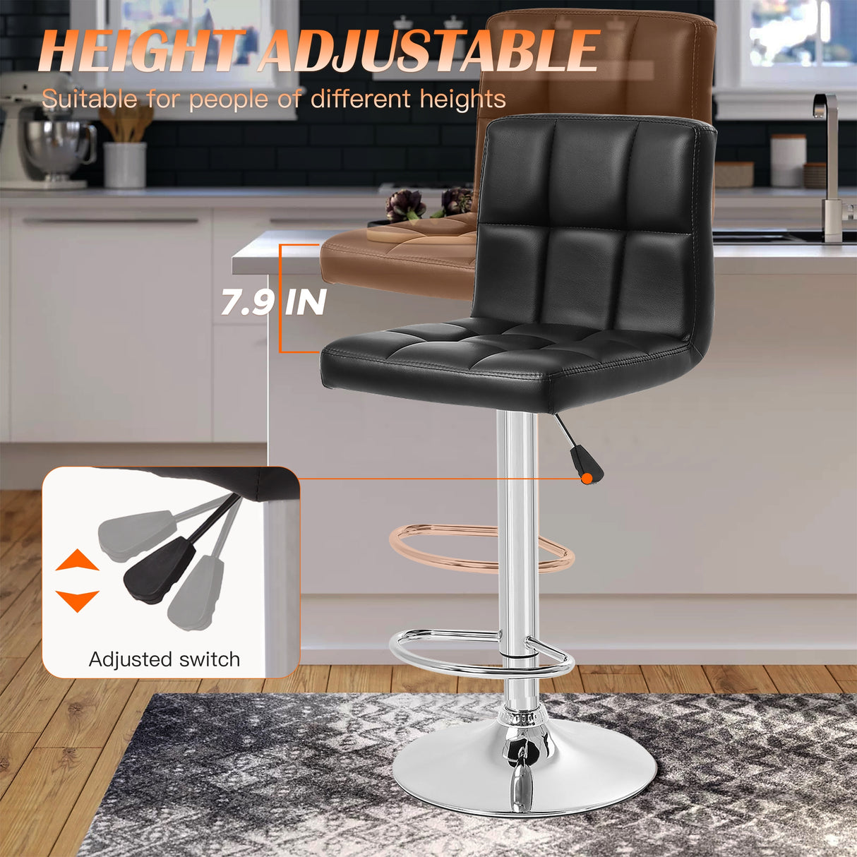 Furniture of America Orson Modern PU Leather Adjustable Height Swivel Bar Stools (Set of 2)