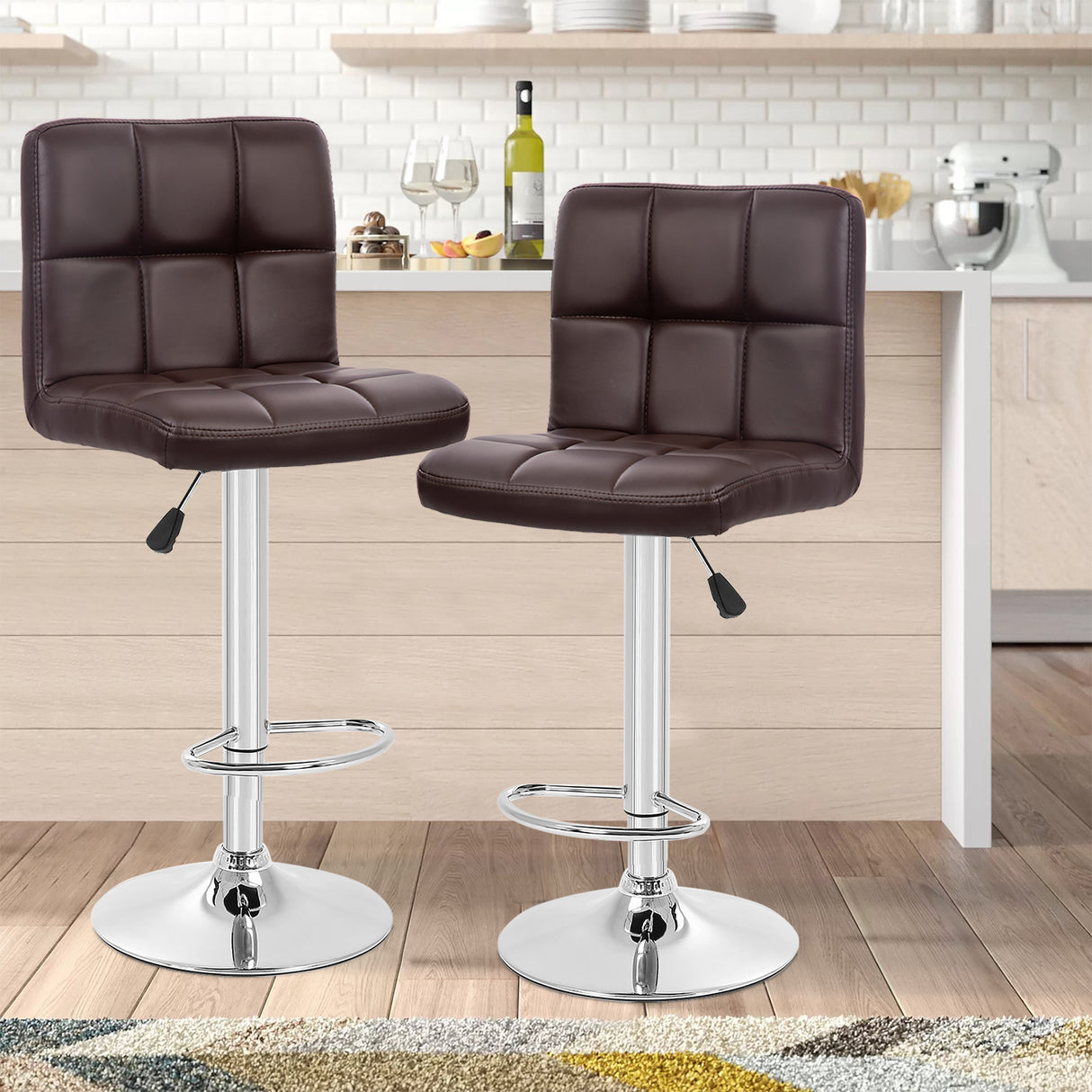 Furniture of America Orson Modern PU Leather Adjustable Height Swivel Bar Stools (Set of 2)
