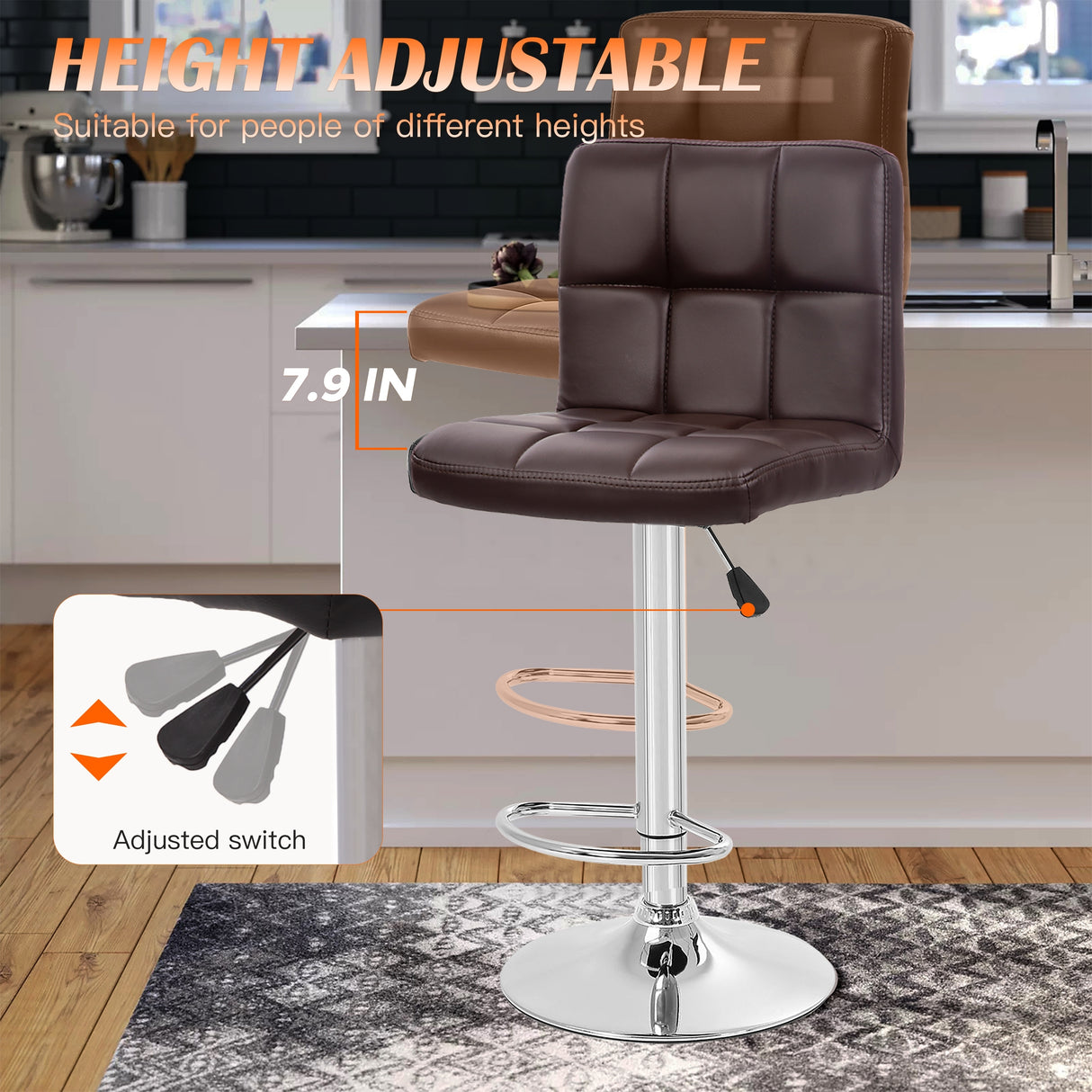 Furniture of America Orson Modern PU Leather Adjustable Height Swivel Bar Stools (Set of 2)