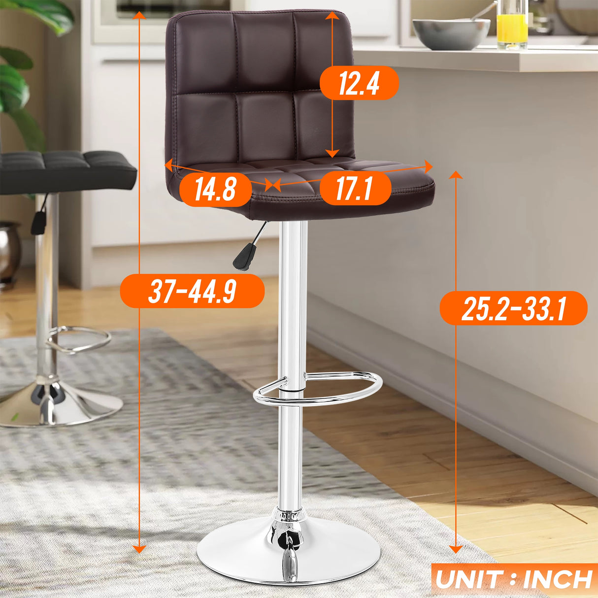 Furniture of America Orson Modern PU Leather Adjustable Height Swivel Bar Stools (Set of 2)