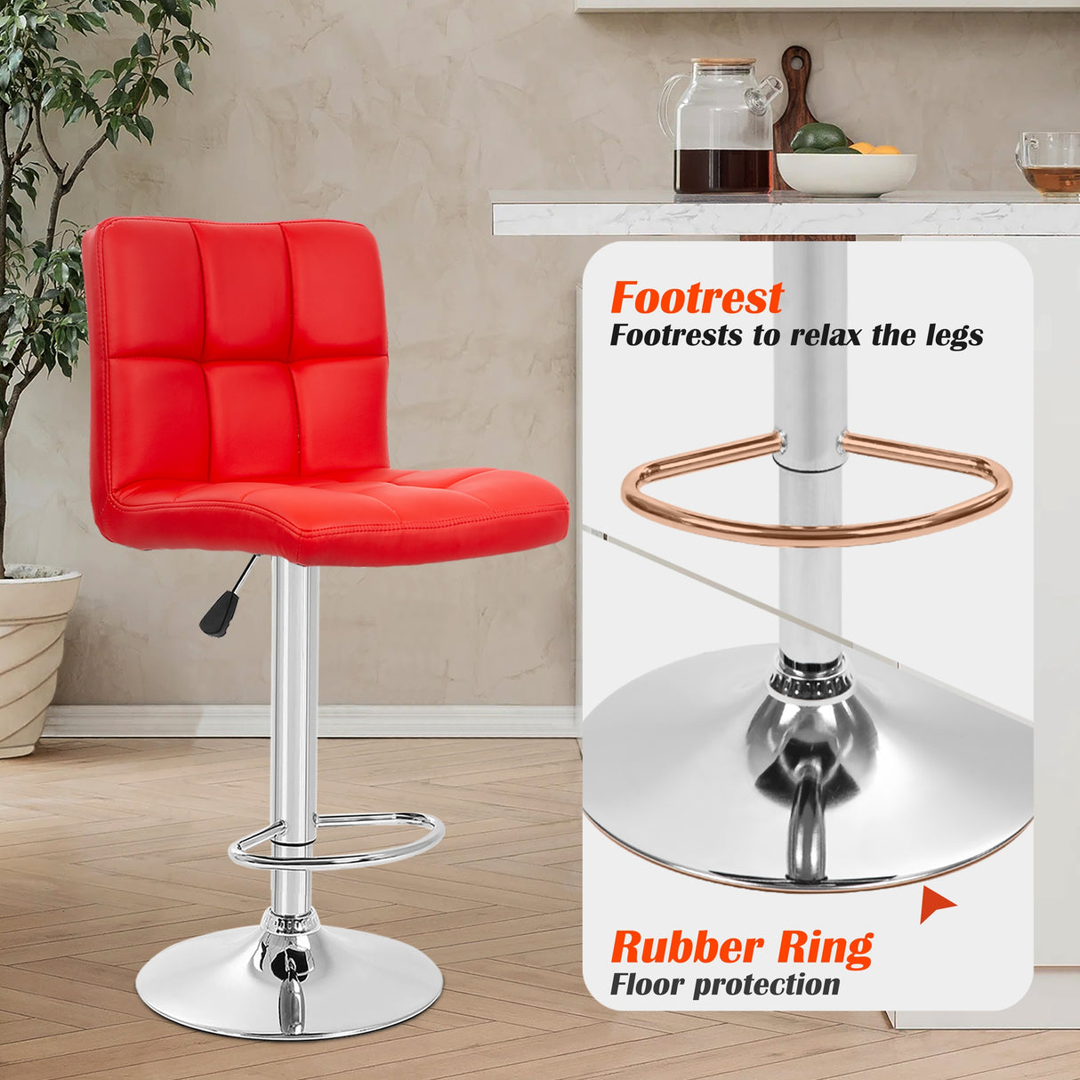 Furniture of America Orson Modern PU Leather Adjustable Height Swivel Bar Stools (Set of 2)