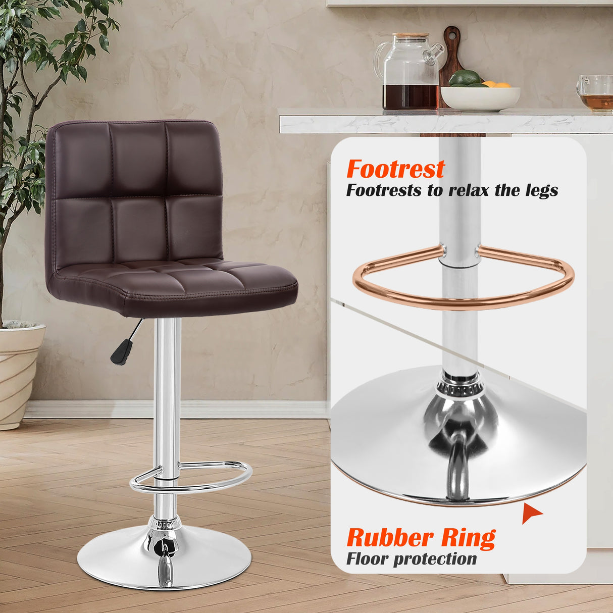 Furniture of America Orson Modern PU Leather Adjustable Height Swivel Bar Stools (Set of 2)