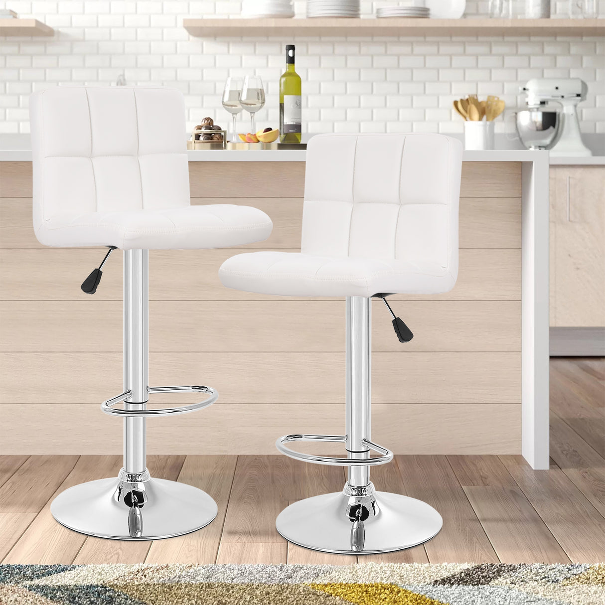 Furniture of America Orson Modern PU Leather Adjustable Height Swivel Bar Stools (Set of 2)