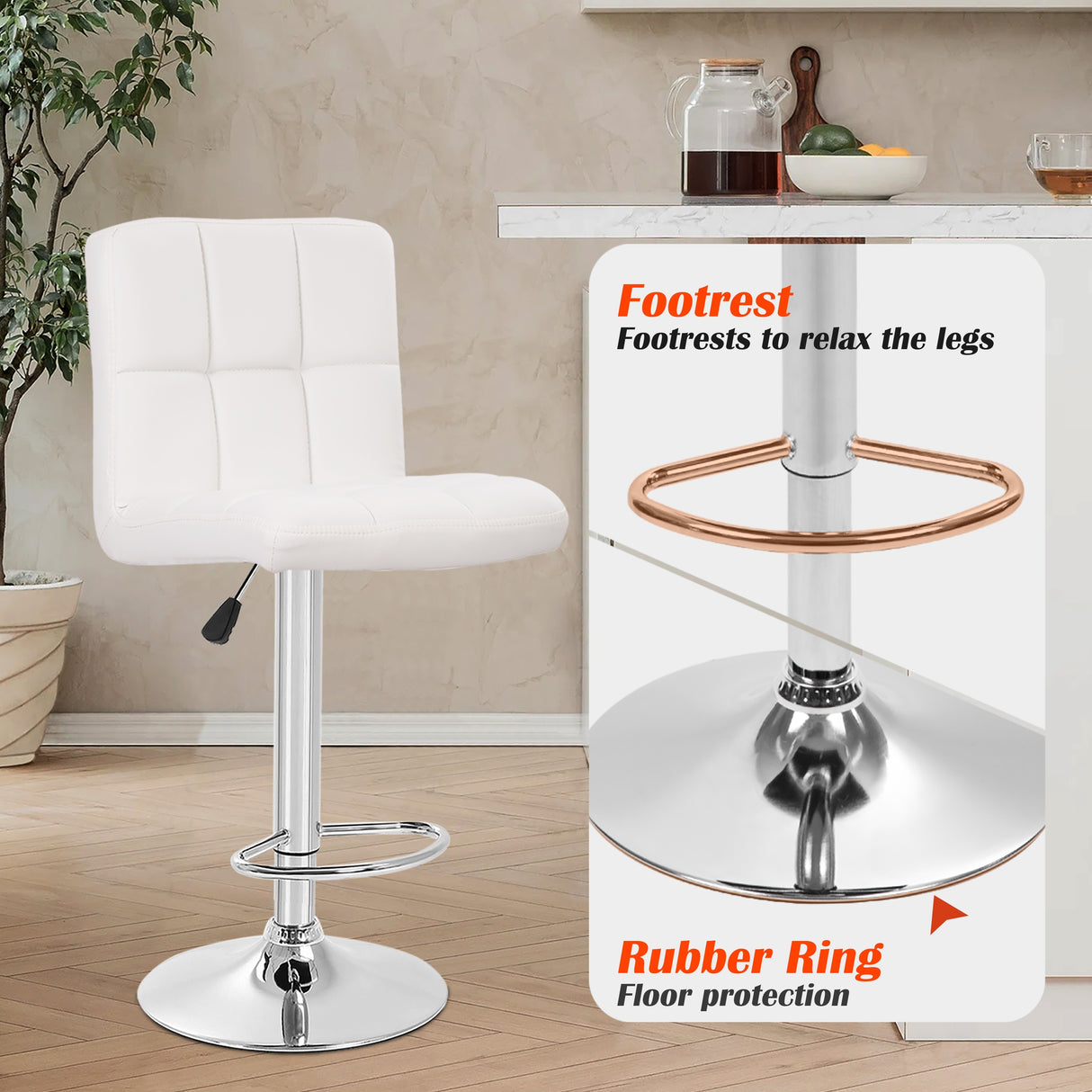 Furniture of America Orson Modern PU Leather Adjustable Height Swivel Bar Stools (Set of 2)