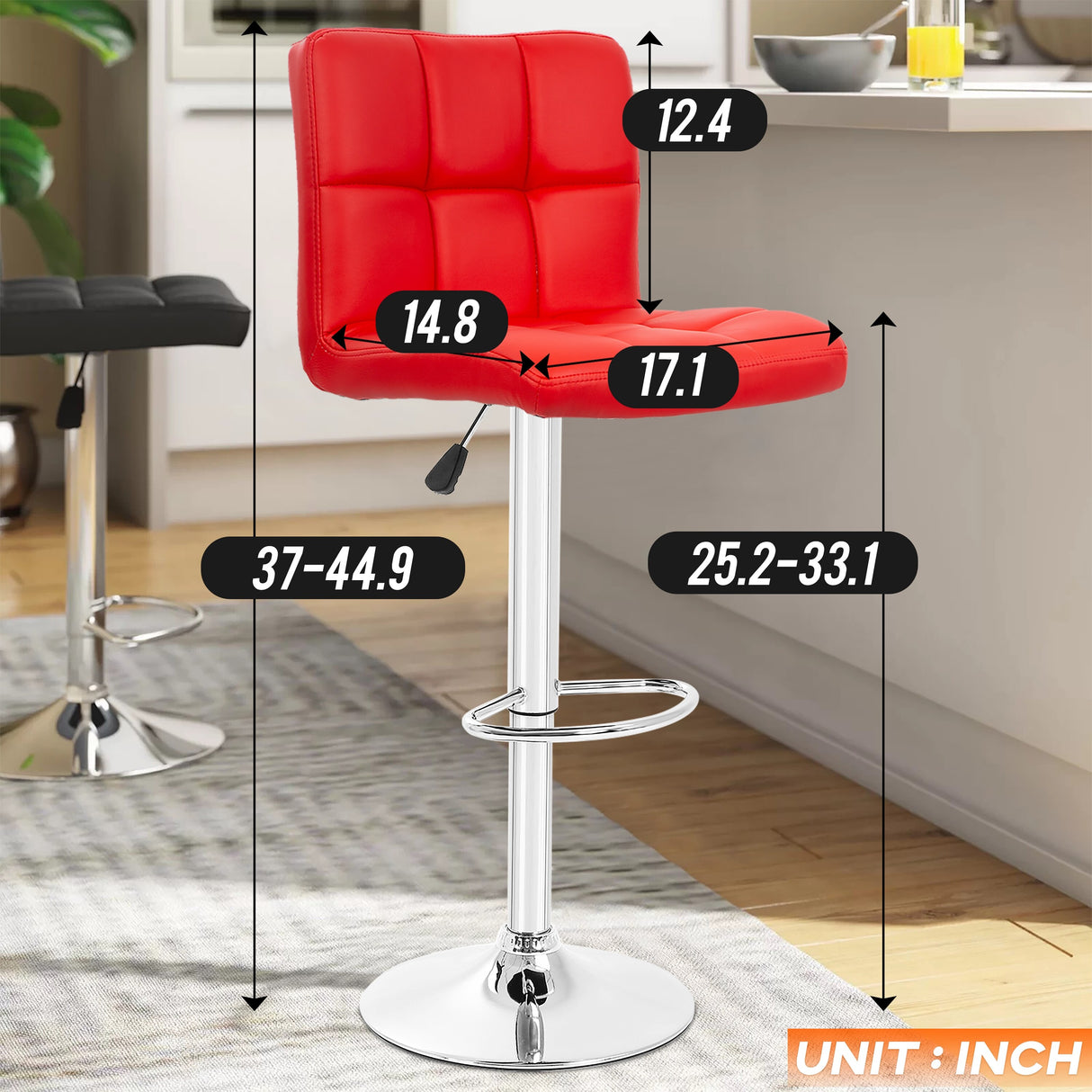 Furniture of America Orson Modern PU Leather Adjustable Height Swivel Bar Stools (Set of 2)