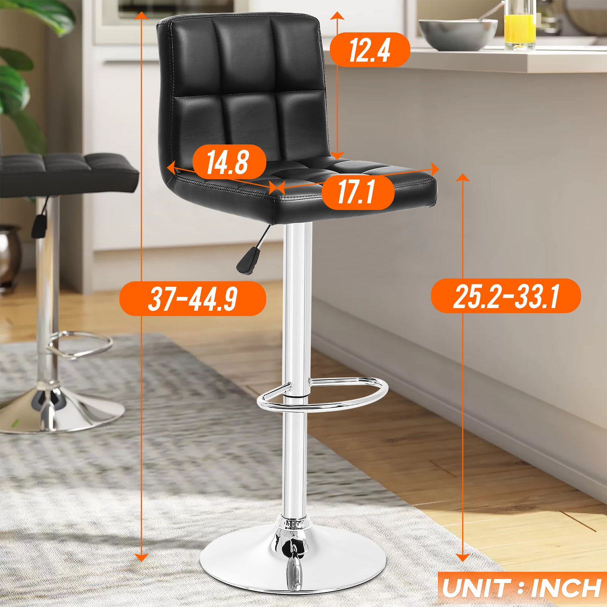 Furniture of America Orson Modern PU Leather Adjustable Height Swivel Bar Stools (Set of 2)