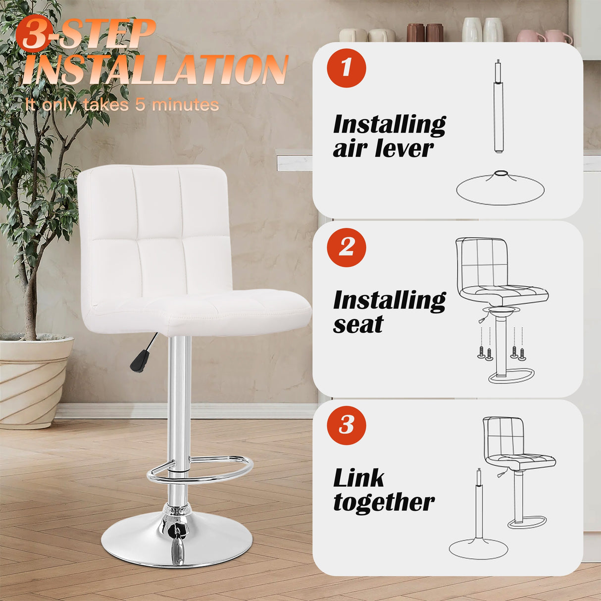 Furniture of America Orson Modern PU Leather Adjustable Height Swivel Bar Stools (Set of 2)