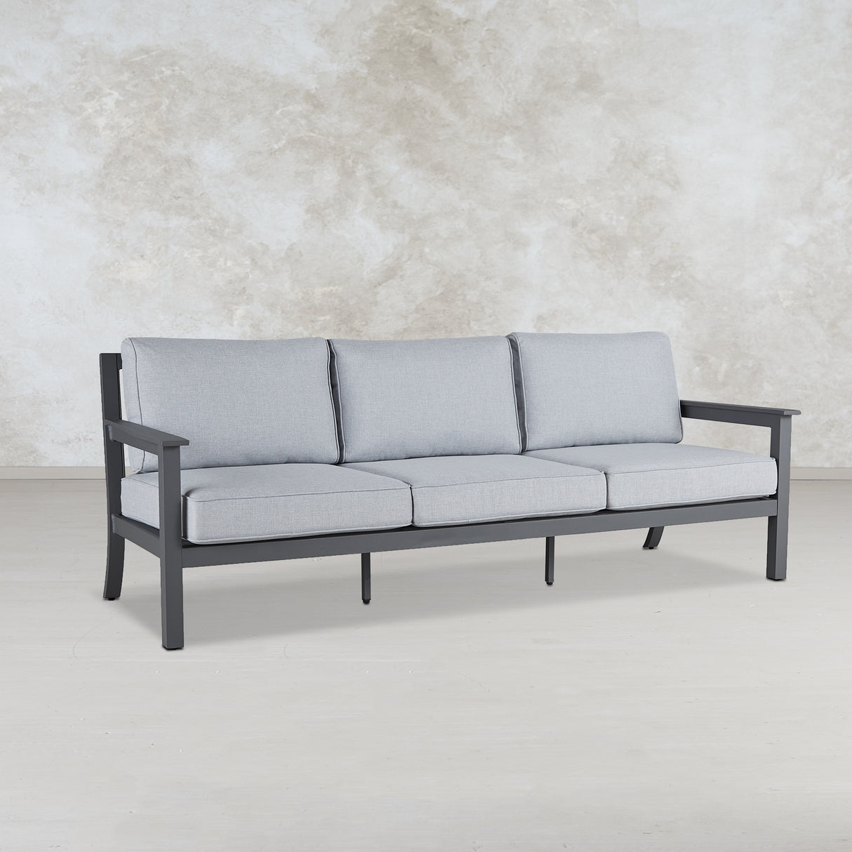 Ortun Outdoor Three Seat Sofa in Gray w/Gray Cushions by Real Flame