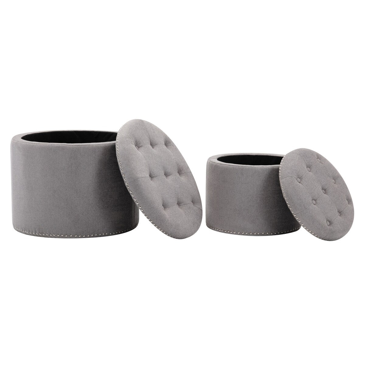Oscar Upholstered Storage Ottomans, Grey and Silver (Set of 2)