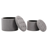Oscar Upholstered Storage Ottomans, Grey and Silver (Set of 2)