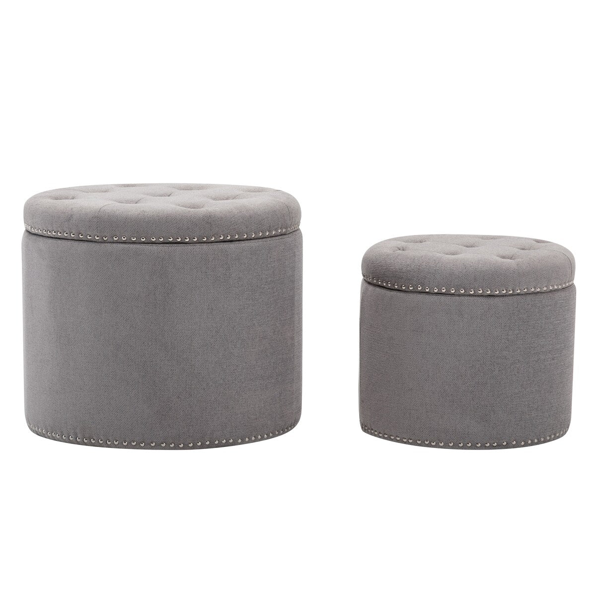 Oscar Upholstered Storage Ottomans, Grey and Silver (Set of 2)