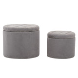 Oscar Upholstered Storage Ottomans, Grey and Silver (Set of 2)