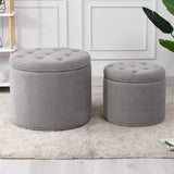 Oscar Upholstered Storage Ottomans, Grey and Silver (Set of 2)
