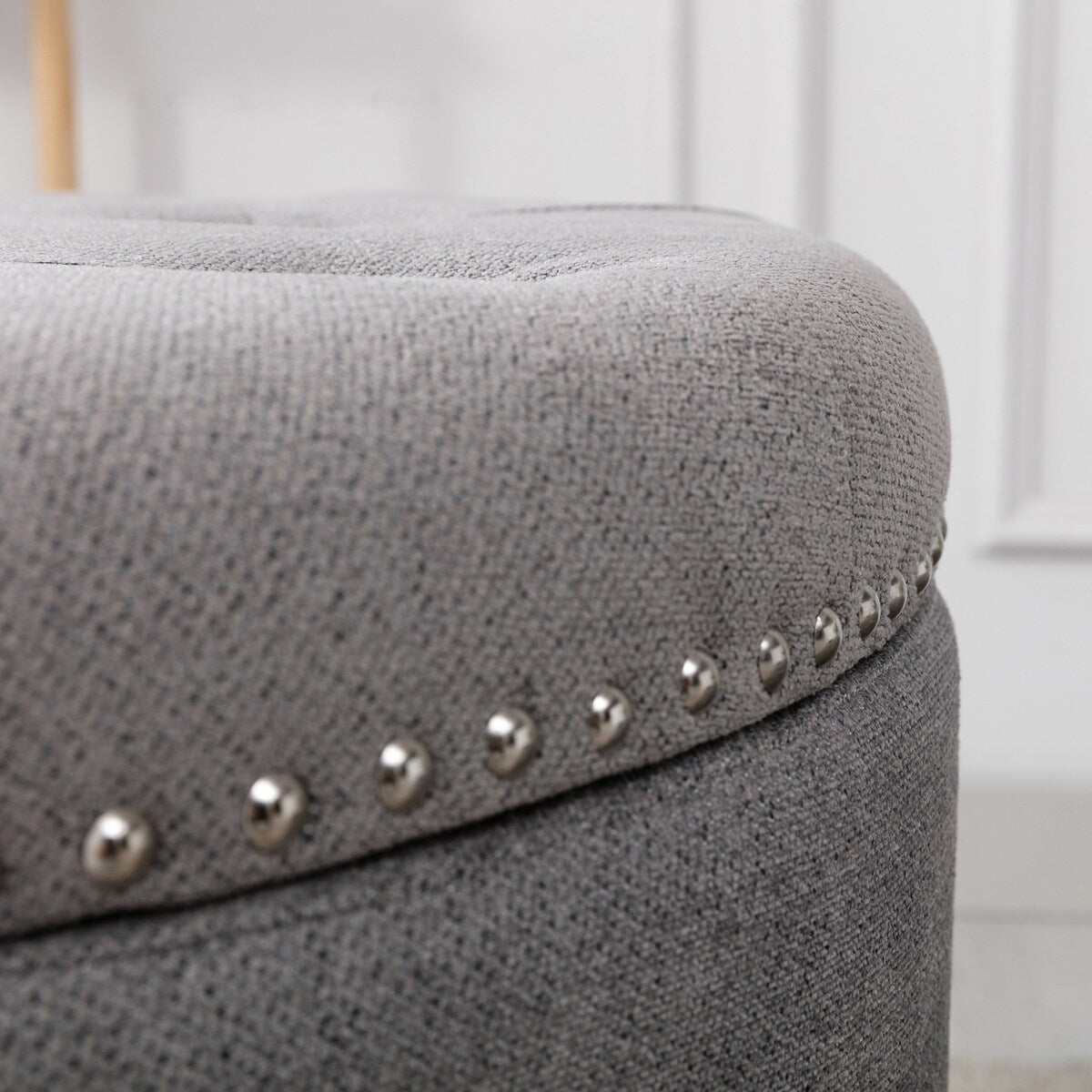 Oscar Upholstered Storage Ottomans, Grey and Silver (Set of 2)