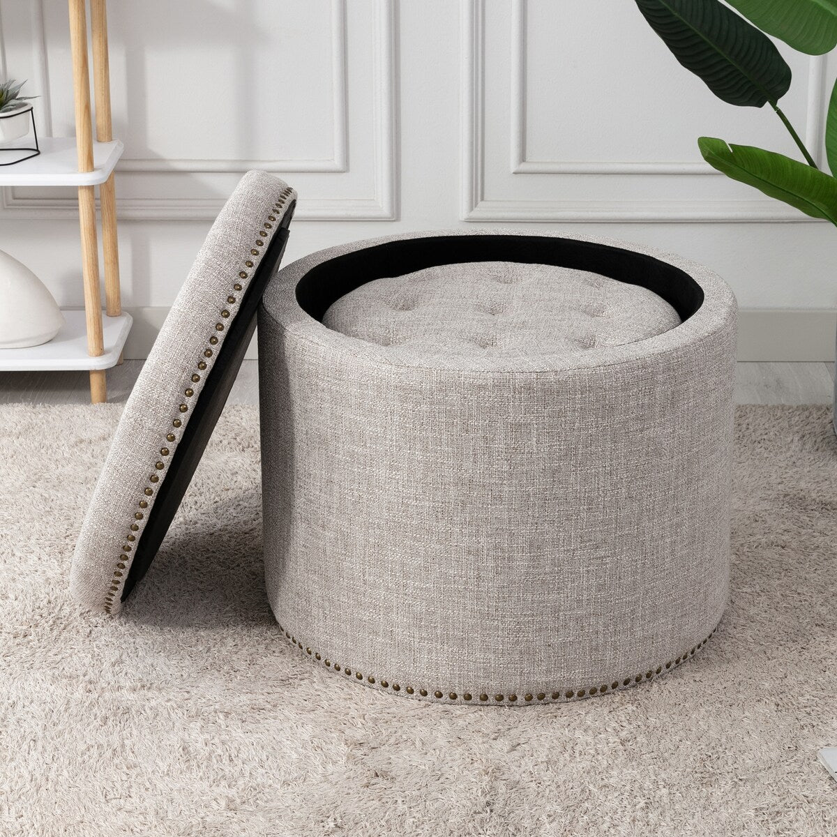 Oscar Upholstered Storage Ottomans, Textured Wheat (Set of 2)