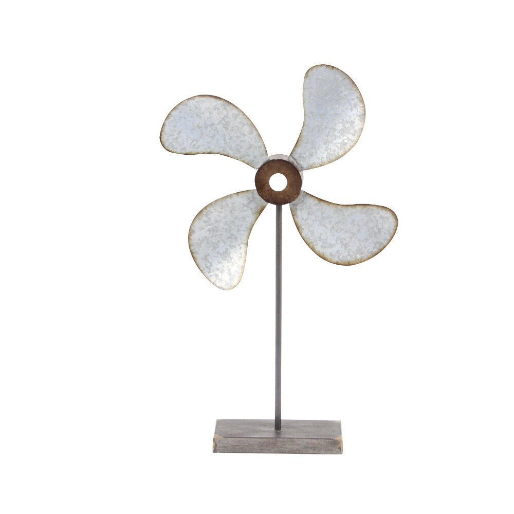 Benzara Oscillating Metal Fan Silver/Brown Aluminum and Iron Decor