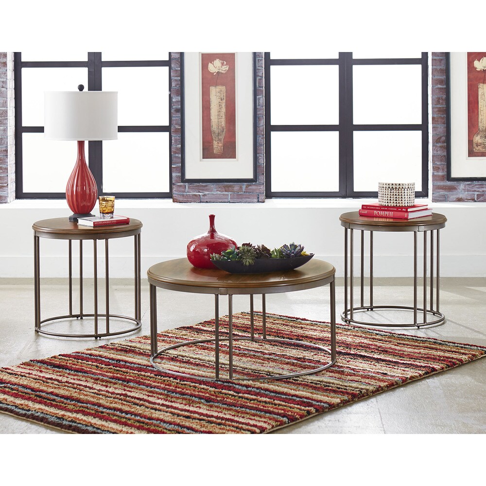 Oslo Wood and Metal Round Occasional Tables (Set of 3)